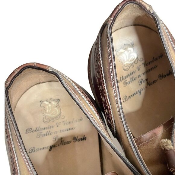 BETTANIN & VENTURI Mens Leather Derby Shoes Brown Beige Made in Italy Barneys NY main image 7